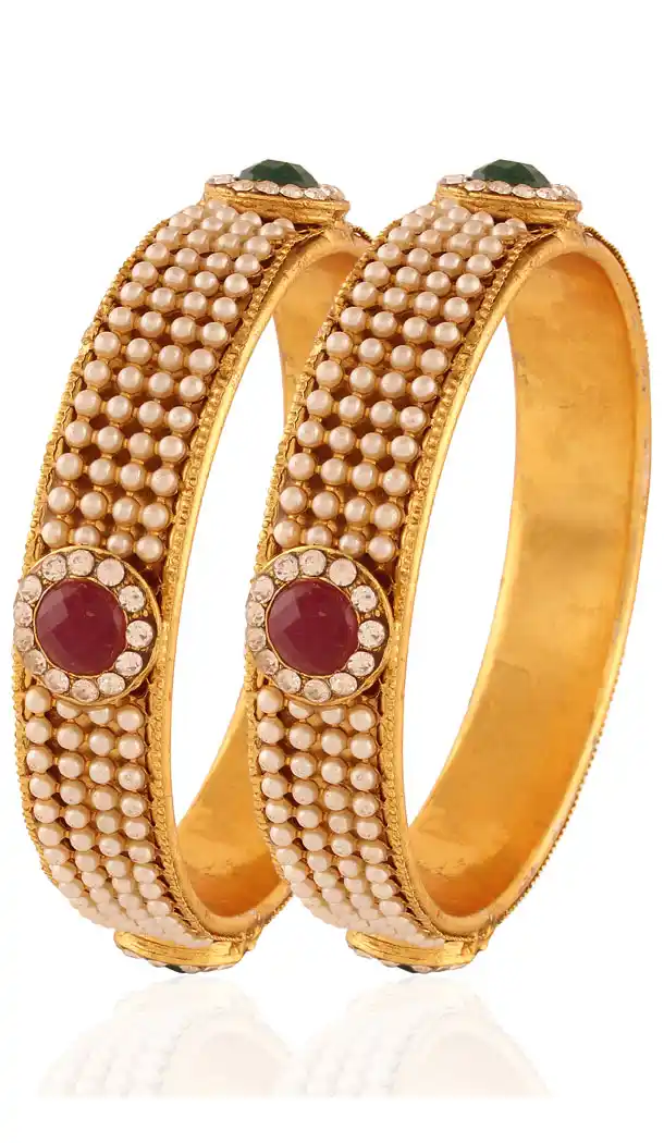 Women's Art Red, Green and Gold Color Precious Jewellery Bangles | FH380462641