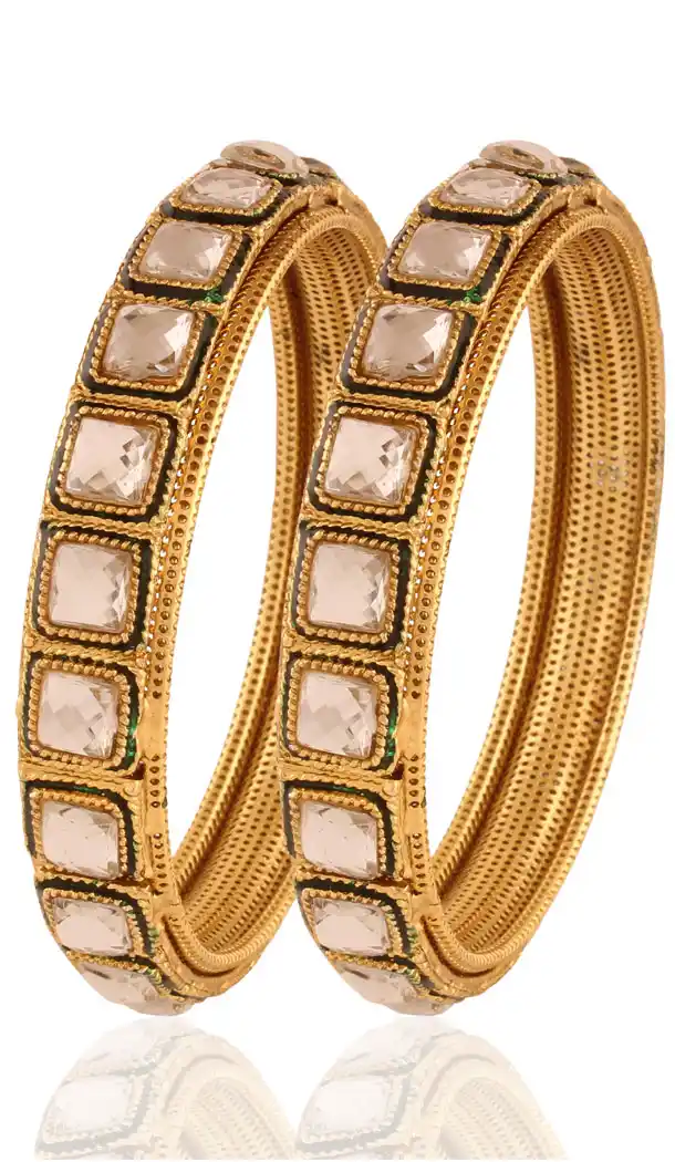 Women's Art Beige and Gold Color Precious Jewellery Bangles| FH380562644