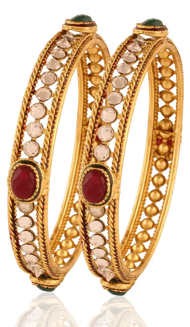 Perfect Look In Red, Beige and Gold Color Bangles | FH380562646