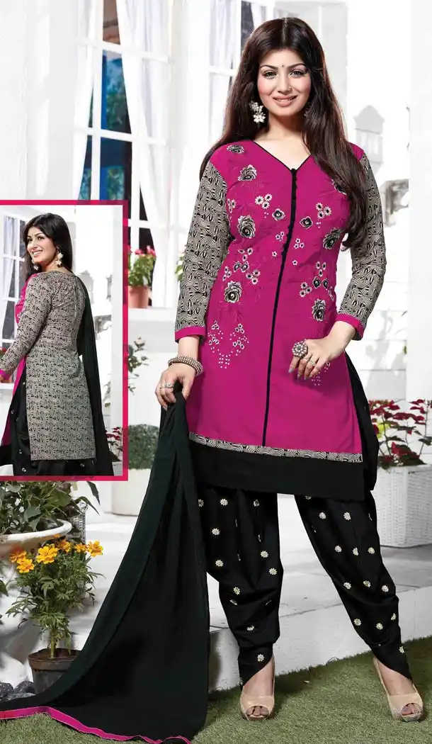 Patiala Style Gray and Violet with Butta Work Salwar Kameez | FH381262744