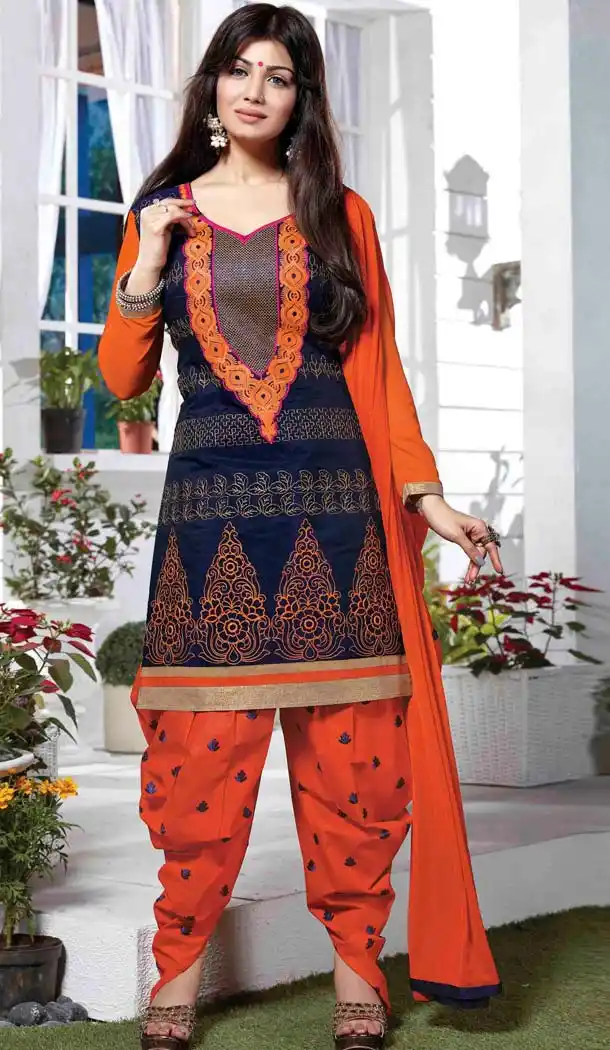 Ayesha Takia ! Patiala Style Chanderi Silk Salwar Kameez in Orange | FH381262747