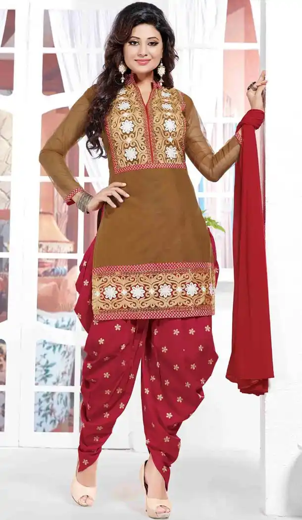 Patiala Style Green Cotton with Resham Work Salwar Kameez | FH381262750