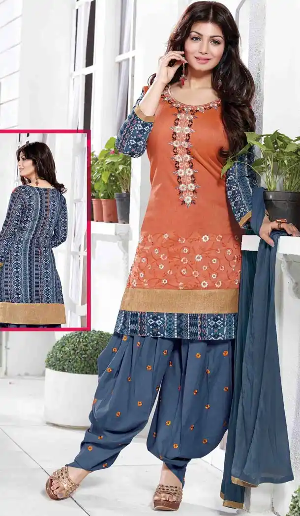 Ayesha Takia ! Patiyala Style and Chanderi Silk Salwar Kameez in Blue Color | FH381262751
