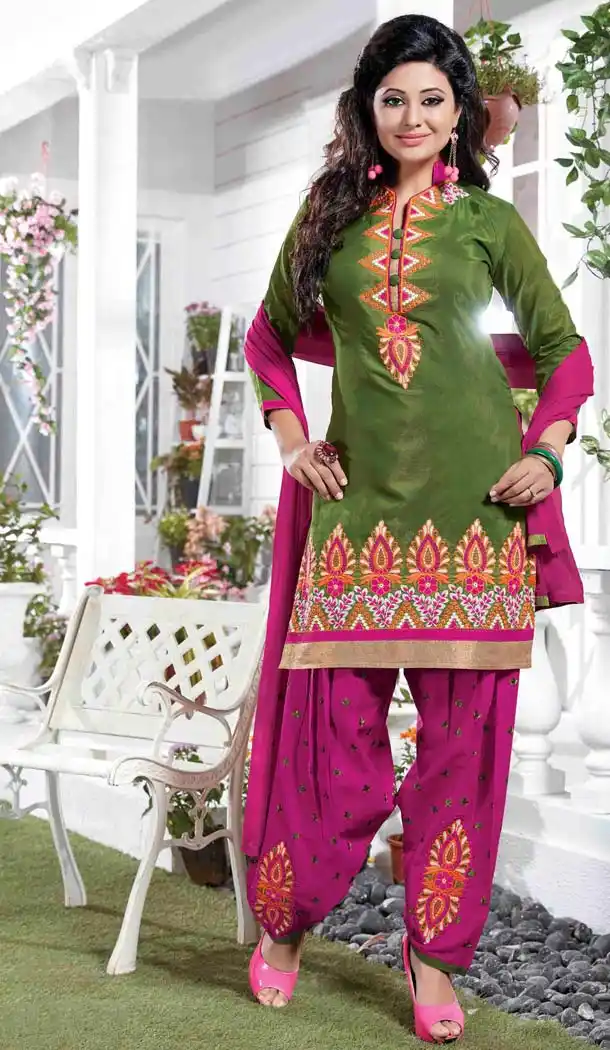 Patiala Style Green with Butta Work and Cotton Salwar Kameez | FH381262753