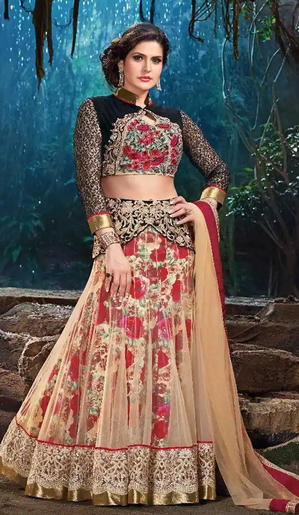 Bollywood Actress Zarine Khan Black color and Net fab A Line Style Lehenga FH381762797