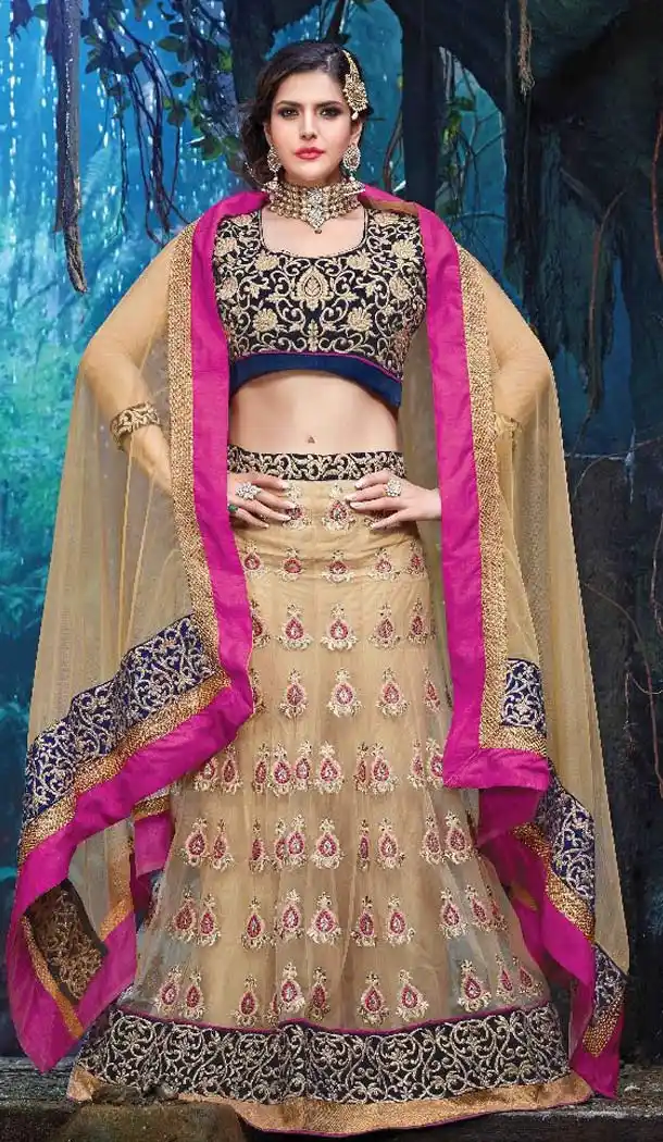 Bollywood Actress Zarine Khan Black color and Net fab A Line Style Lehenga FH381762797