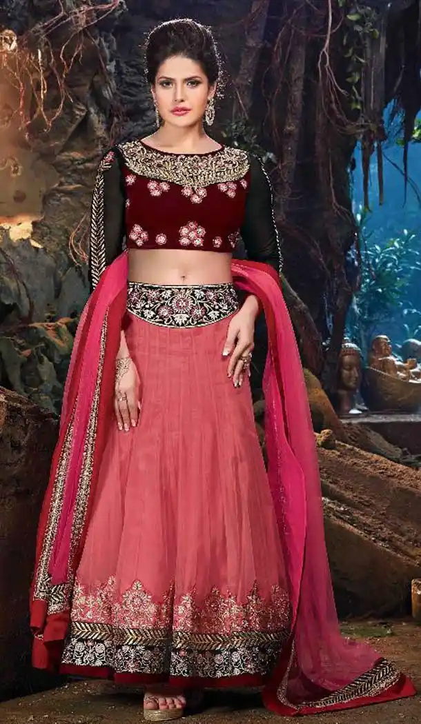 Bollywood Actress Zarine Khan Black color and Net fab A Line Style Lehenga FH381762797