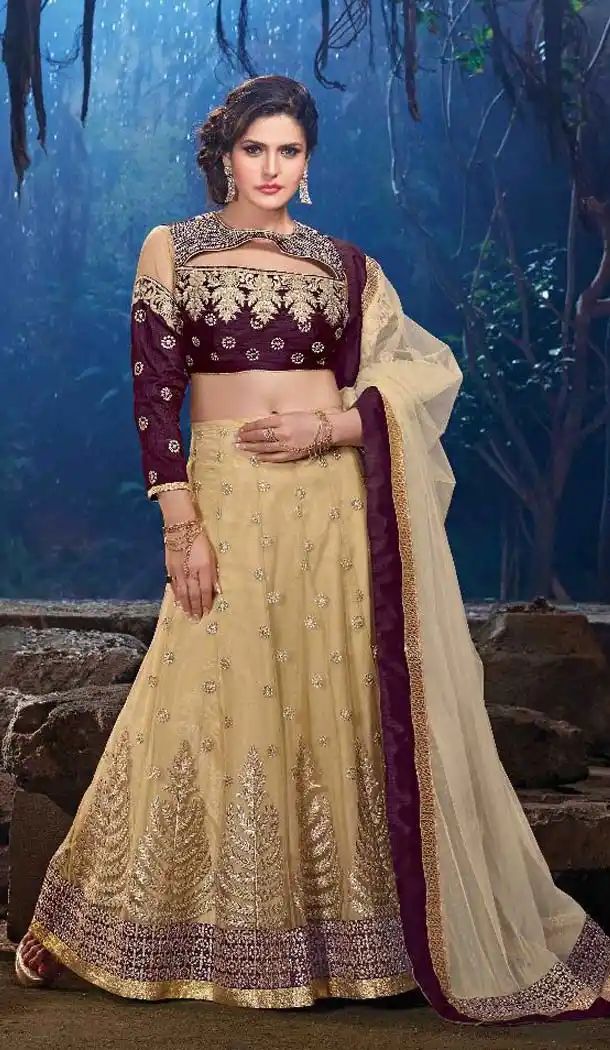 Bollywood Actress Zarine Khan Black color and Net fab A Line Style Lehenga FH381762797
