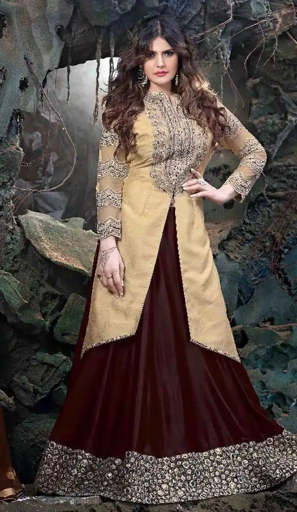 Bollywood Actress Zarine Khan Black color and Net fab A Line Style Lehenga FH381762797