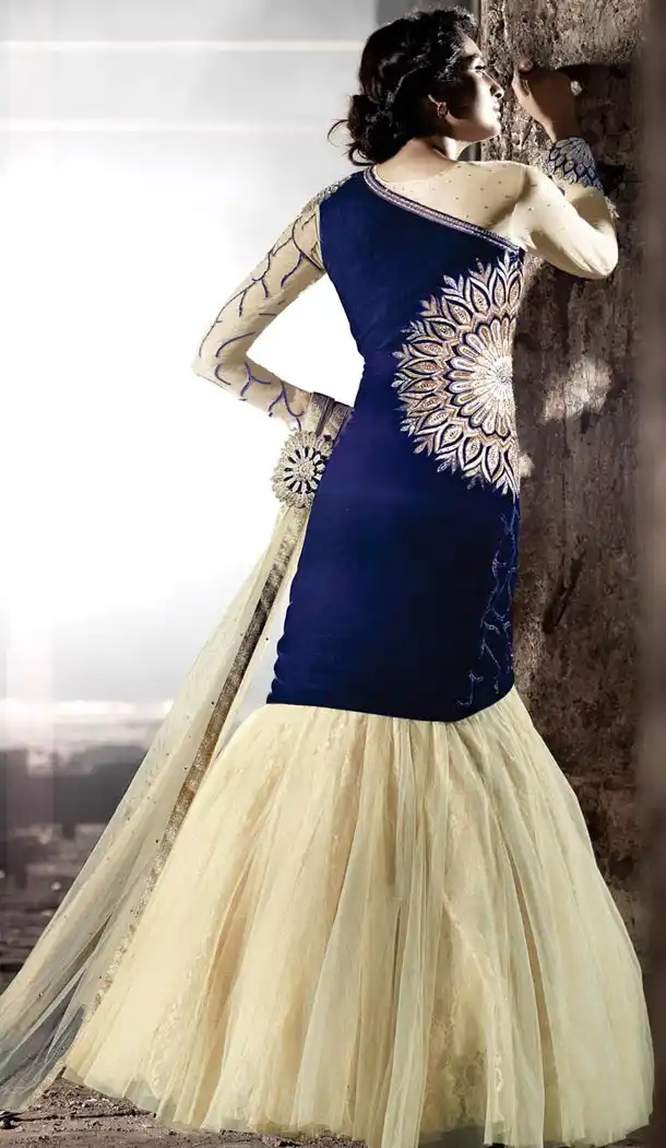 Velvet Tailed Style Blue color Salwar Kameez | FH382062830