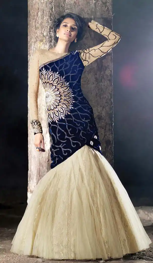 Velvet Tailed Style Blue color Salwar Kameez | FH382062830