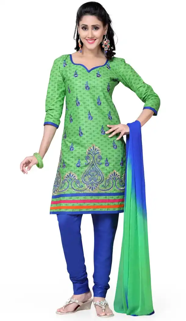 Buy Cotton Salwar Kameez : with Parrot Green Color | FH382762900