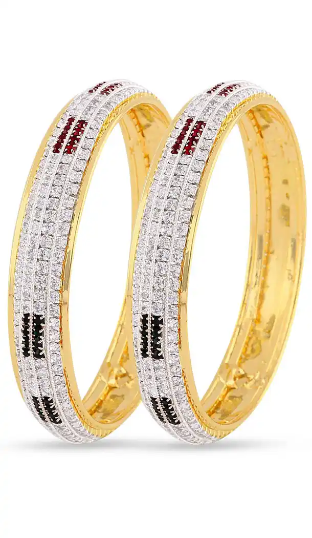 American Diamond Work Gorgeous Red,Green and Gold Bangles | FH382862917