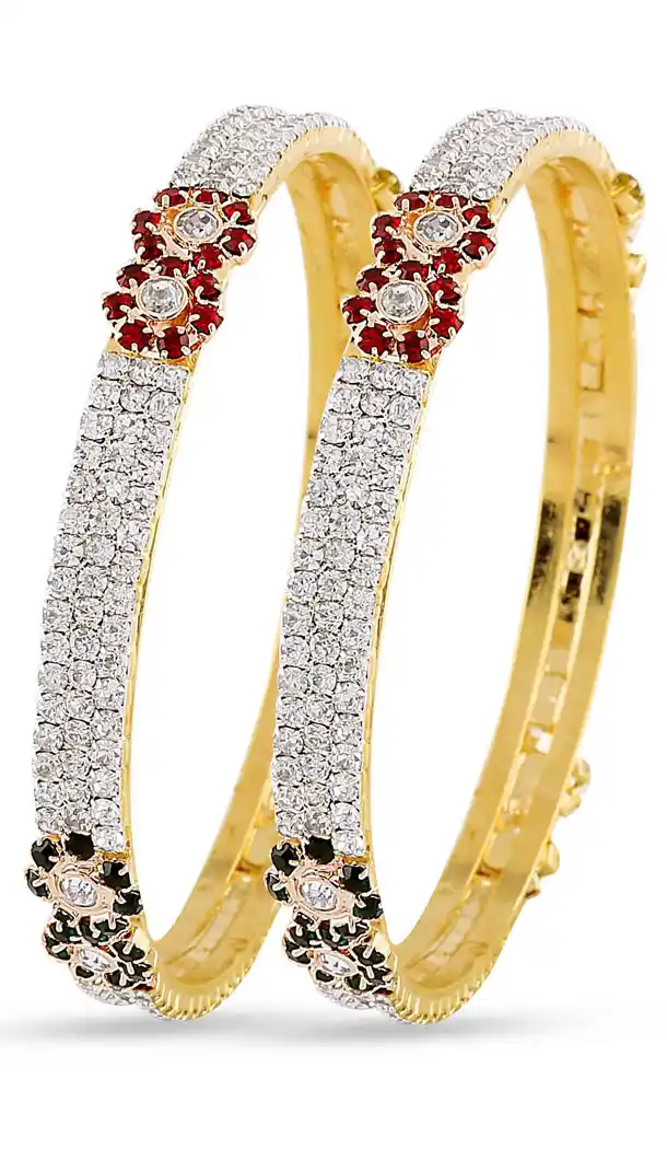 American Diamond Work Gorgeous Red, Green, Silver and Gold Bangles | FH382862920