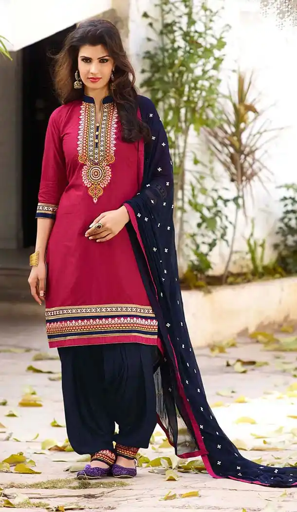 Green Color with Cotton Fabric Patiala Style Punjabi Suit | FH383563010