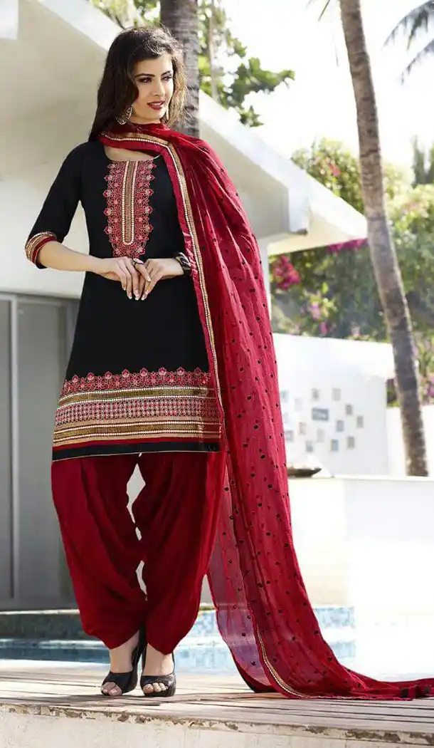 Green Color with Cotton Fabric Patiala Style Punjabi Suit | FH383563010
