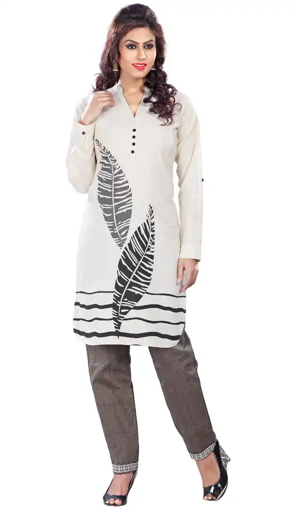 White Color Cotton Straight Readymade Kurtis | FH383863088