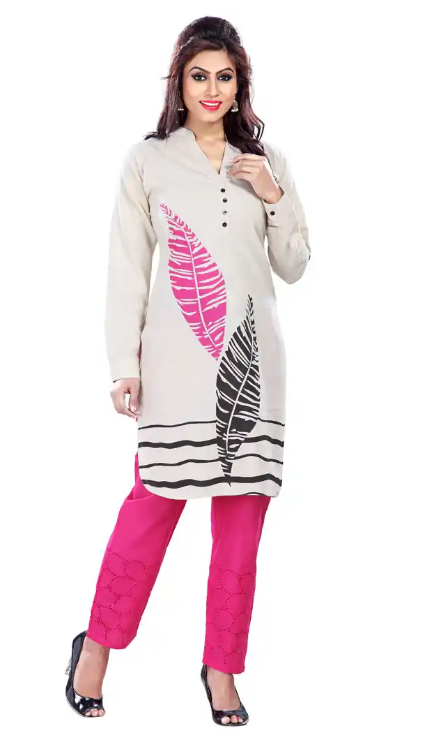 White Color Cotton Straight Readymade Kurtis | FH383863089