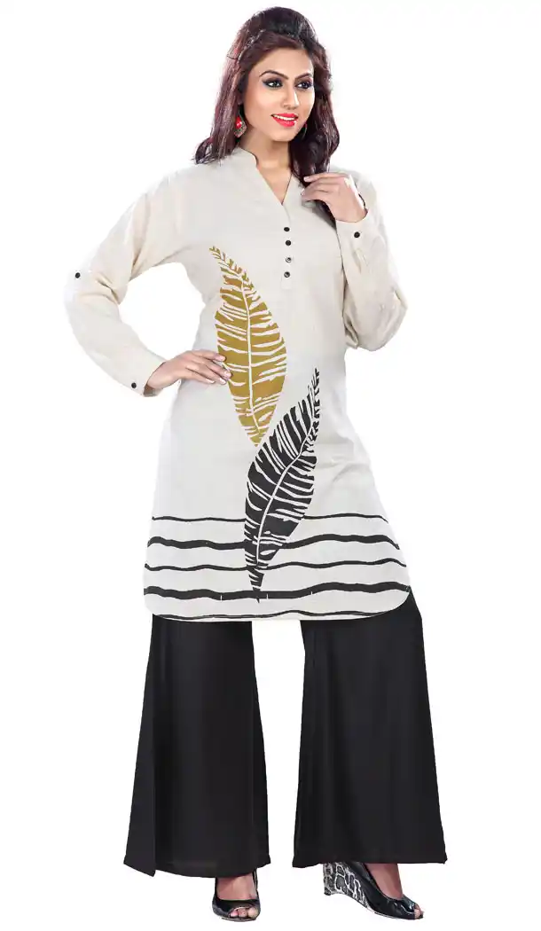 White and Black Dotted Color Cotton Straight Readymade Kurtis | FH383863090