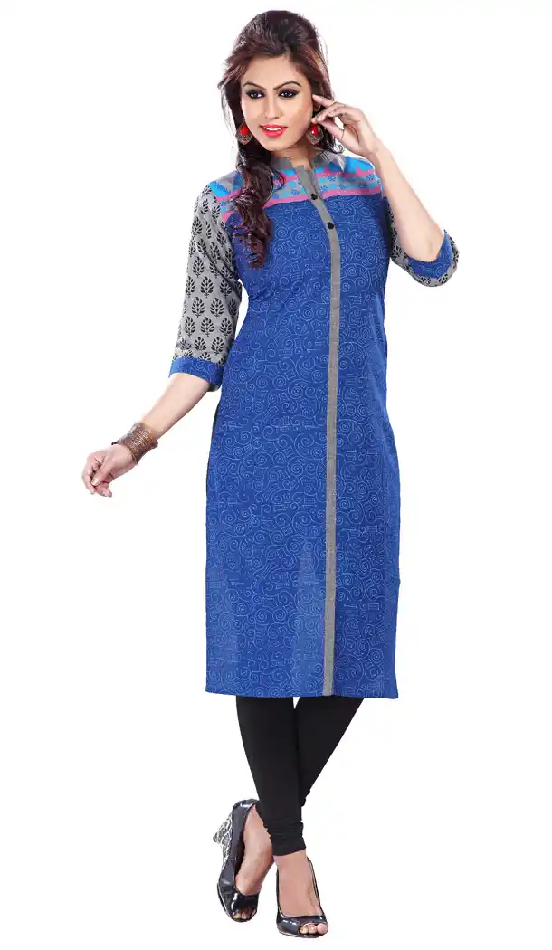 Blue and Gray Cotton Readymade Kurtis | FH383963094