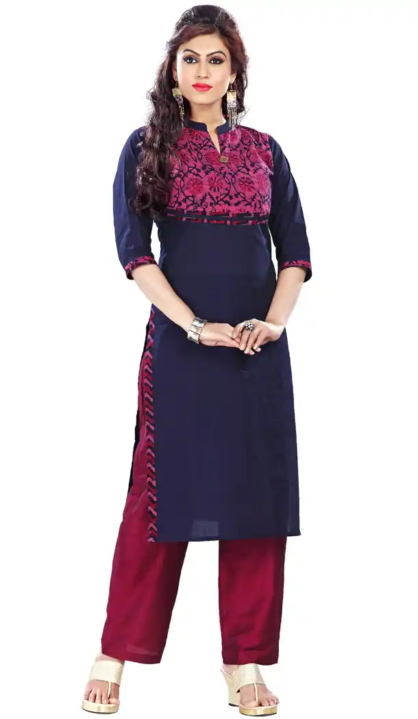 Blue and Gray Cotton Readymade Kurtis | FH383963094