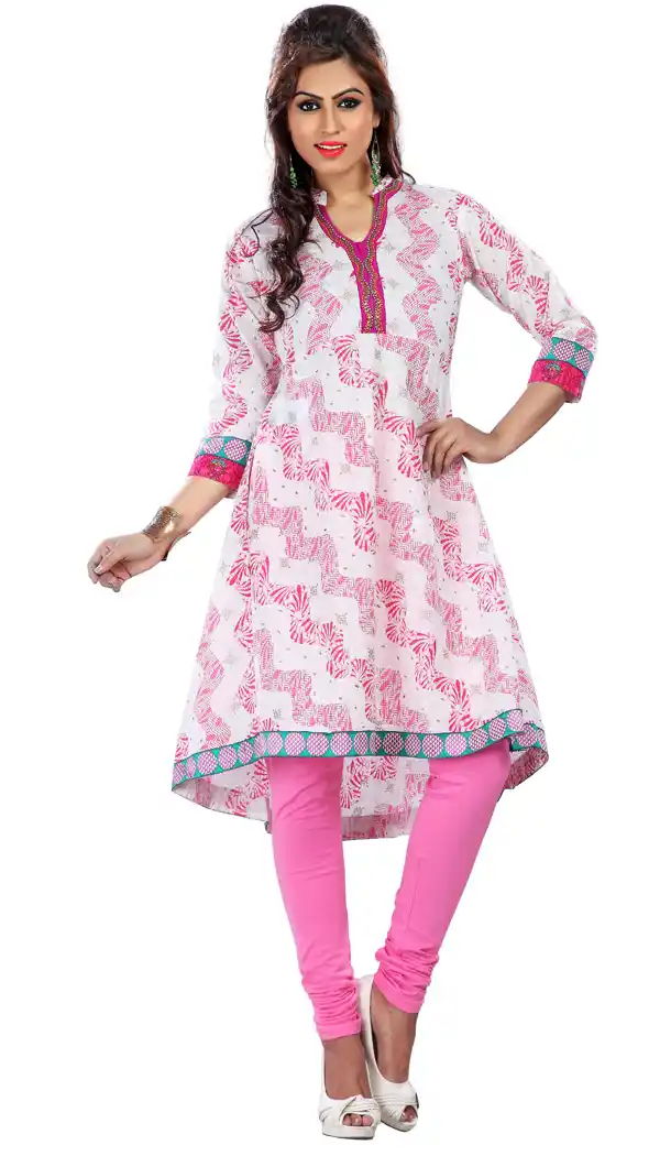 White Color and Cotton Readymade Printed Kurtis | FH383963098