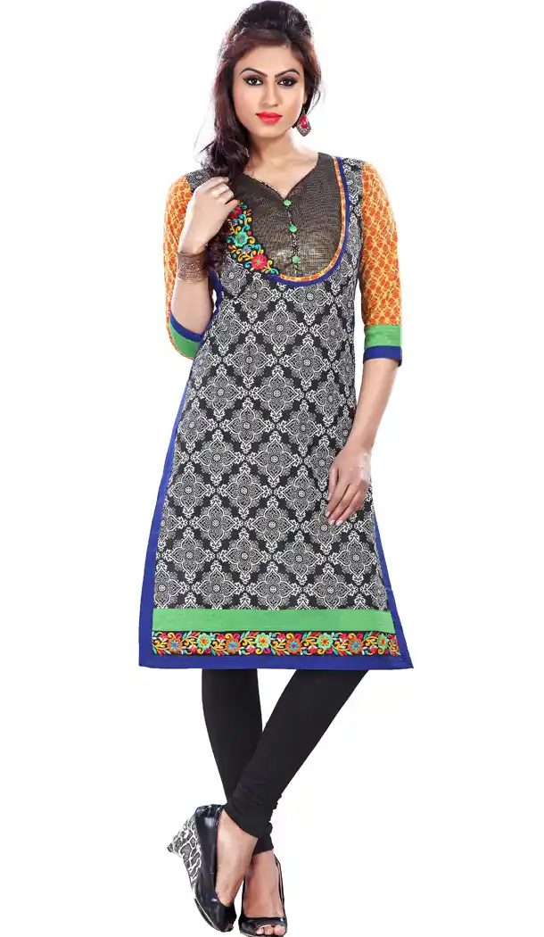 Blue and Gray Cotton Readymade Kurtis | FH383963094