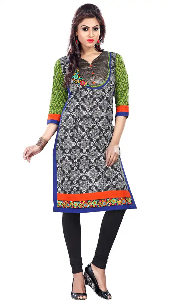 Blue and Gray Cotton Readymade Kurtis | FH383963094