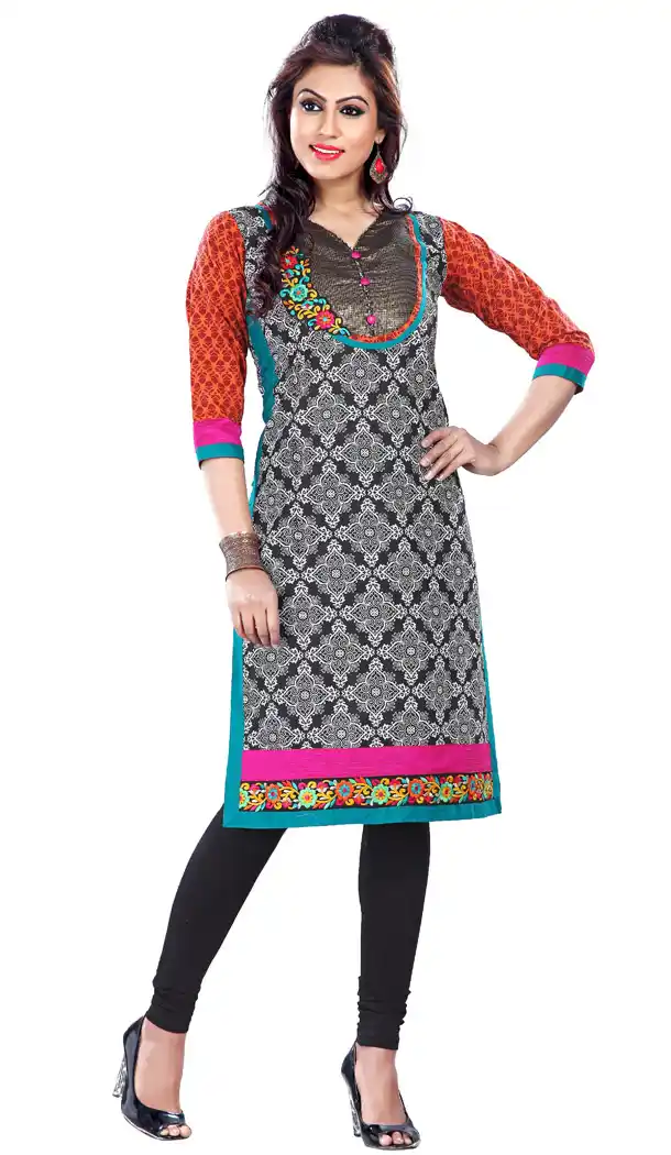 Blue and Gray Cotton Readymade Kurtis | FH383963094