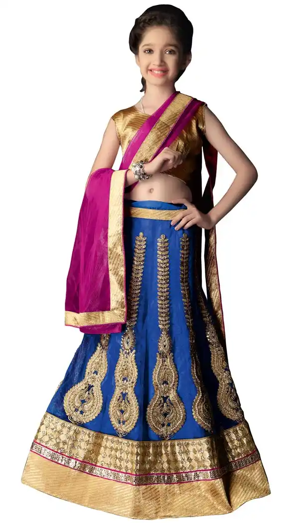 Royal Blue Color Net A Line Lehenga Kids Lehenga Cholis online | 384063054