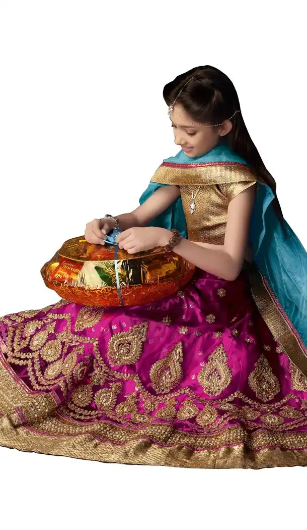 Fuchsia Color Net A Line Lehenga Kids Lehenga Cholis online | 384063056