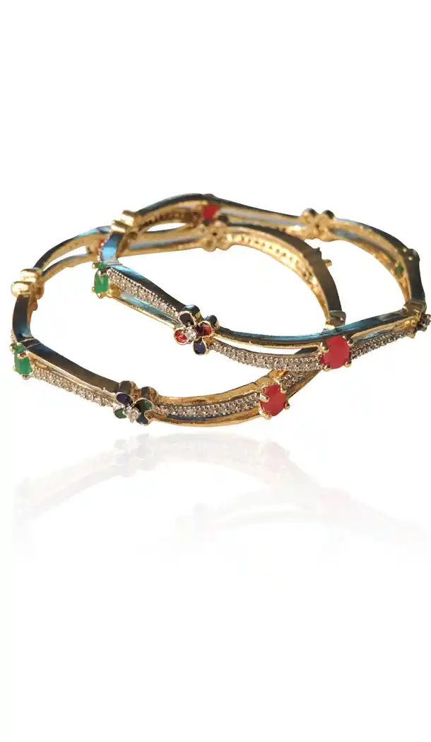 American Diamond Bangles in Red,Green and Silver Color | FH384263073