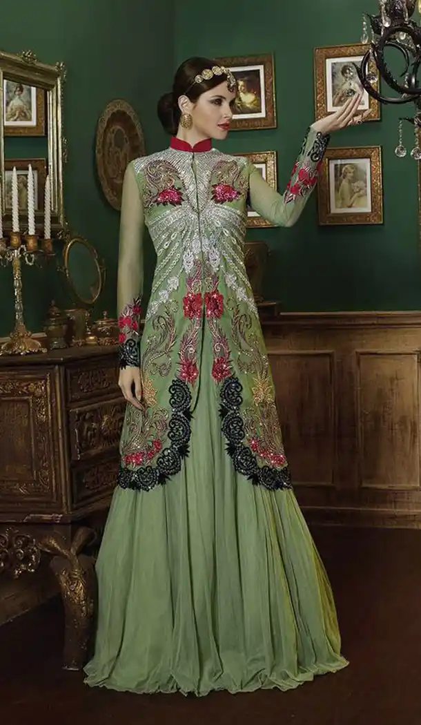 aloevera green color and shantoon a line style lehenga choli