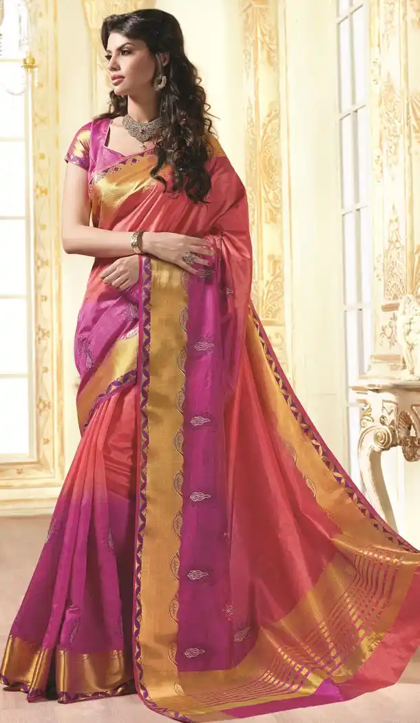 Tussar Silk with Printed Pallu Brown Color Saree and Stitched Blouse| FH385363231