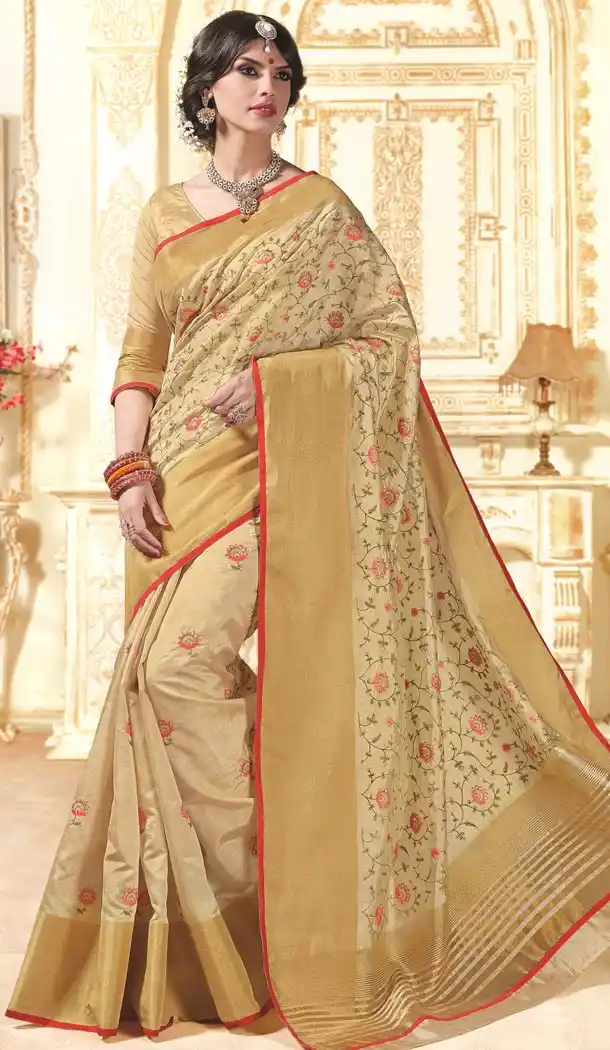 Women's Attractive Looking Tussar Silk Beige Ethnic Saree| FH385363240