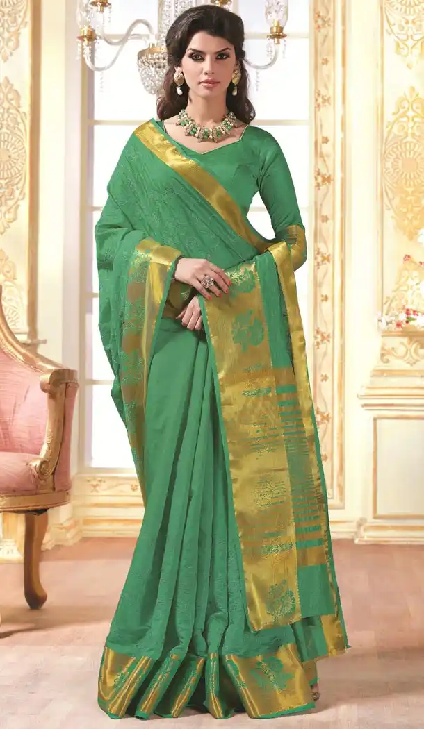 Chrome Green Saree With Nice-looking Printed Pallu| FH385363241