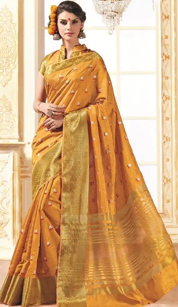 Butter Scotch Color Saree With Gorgeous Printed Pallu| FH385363242