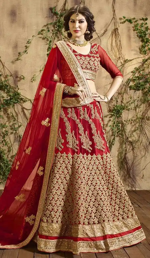 Bridal Wedding A Line Lehenga in Red Color | FH386063321