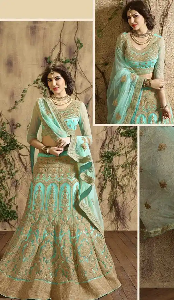 Bridal Wedding A Line Lehenga in Turquoise Color | FH386063322