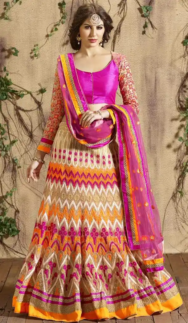 Bridal Wedding A Line Lehenga in Net Beige Color | FH386063323