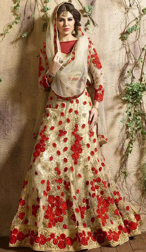 Bridal Wedding A Line Lehenga in Net Beige Color | FH386063325