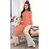 Salmon with Georgette Straight Cut Plazo Pant Salwar Kameez | FH386563400
