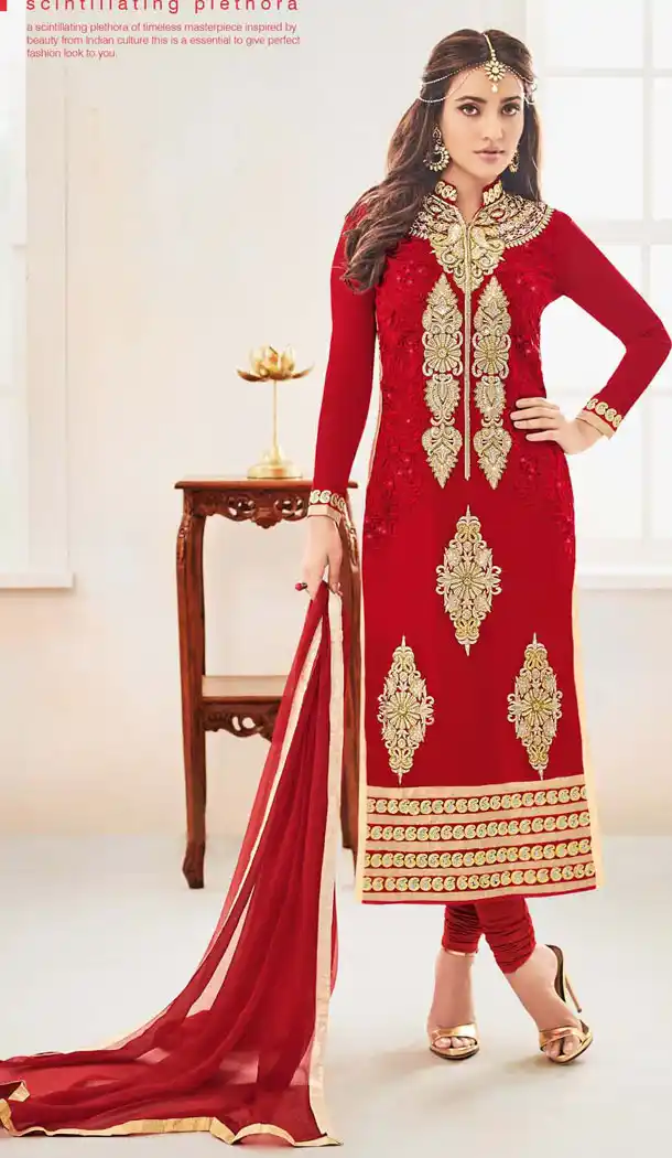 Neha Sharma ! Churidar Style Salwar Kameez in Red Color | FH386863427