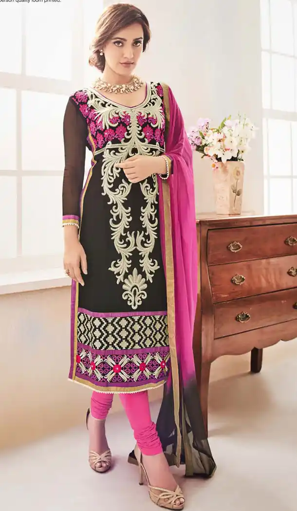 Neha Sharma ! Churidar Style Salwar Kameez in Black | FH386863429