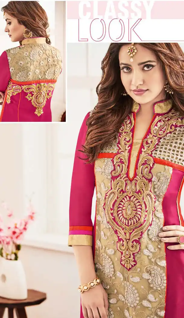 Neha Sharma ! Churidar Style Salwar Kameez in Violet and Brown Color | FH386863430
