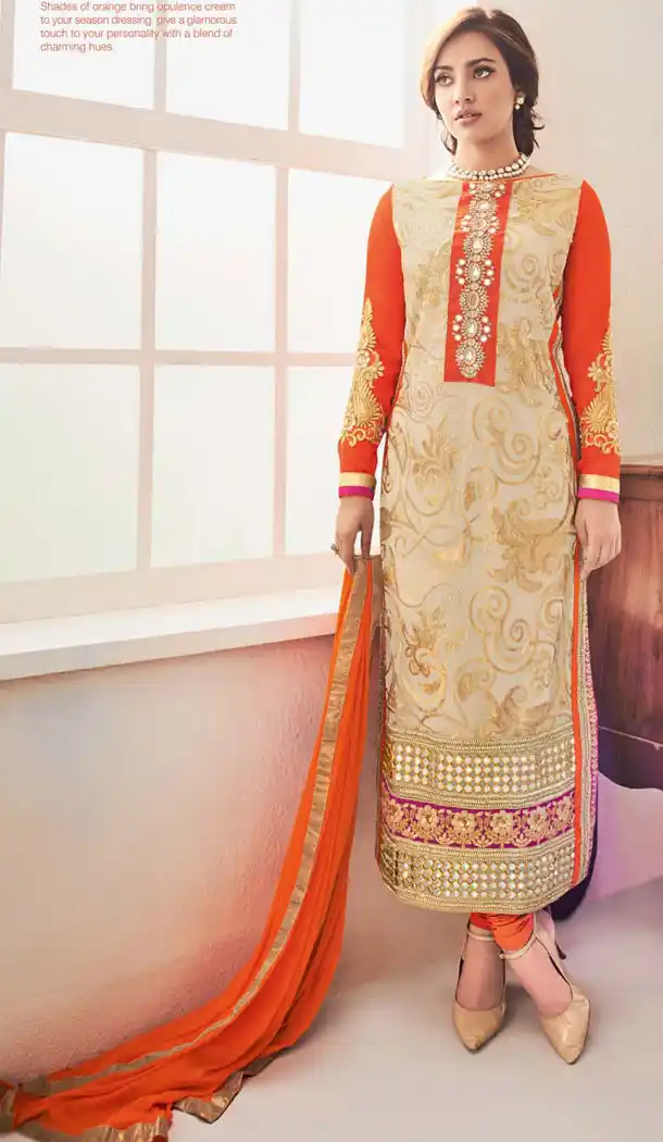 Neha Sharma ! Churidar Style Salwar Kameez in Orange Color | FH386863431