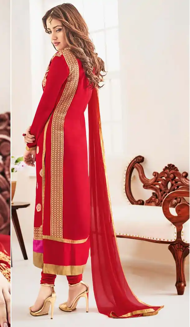 Neha Sharma ! Churidar Style Salwar Kameez in Deep Scarlet | FH386863433
