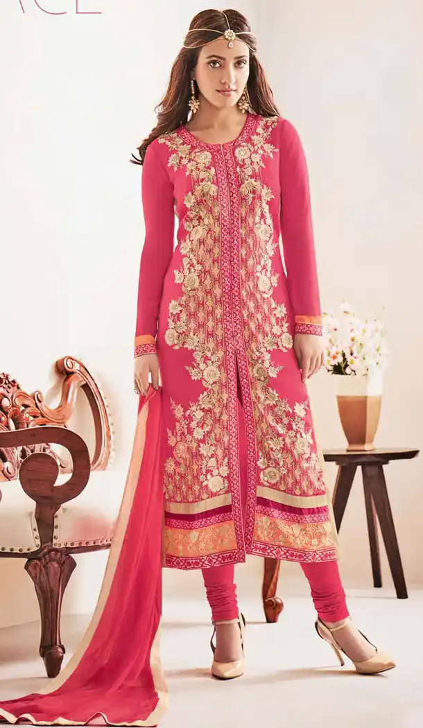 Achkan Style Pink with Crystals Stones Work Salwar Kameez | FH386863435