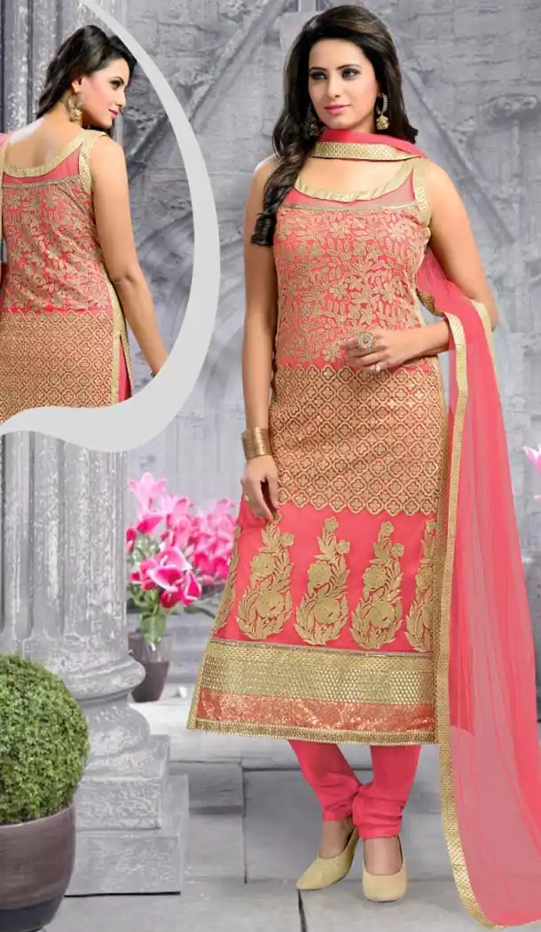 Straight Cut Style Pink Readymade Churidar Kameez | FH387363463