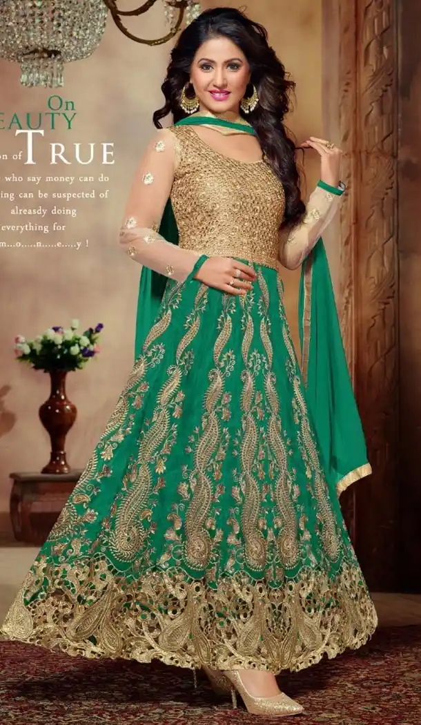 Akshara ! Narrow Pants Style Silk Salwar Kameez in Bottle Green Color | FH387763474